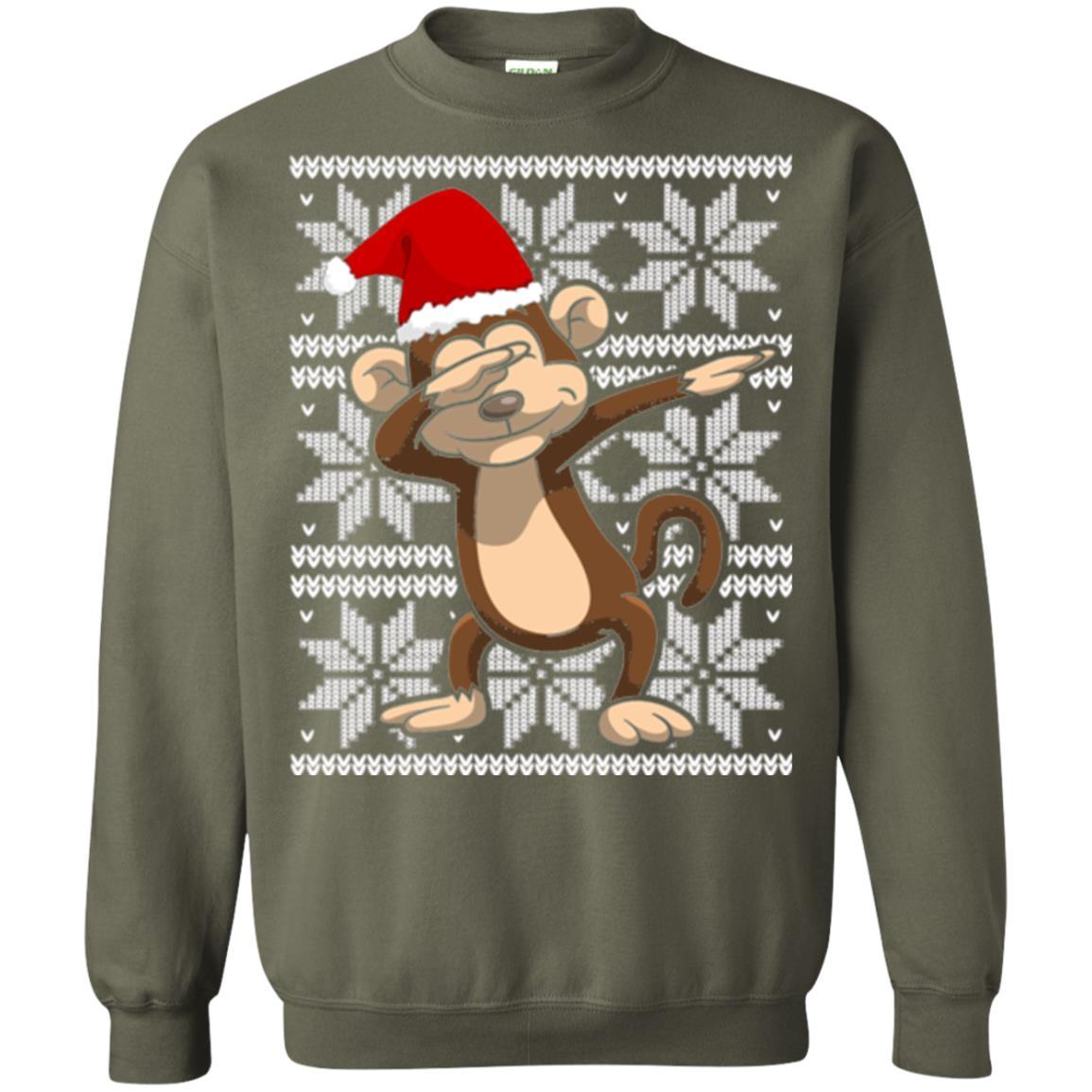 Christmas T-shirt Dabbing Monkey Military Green