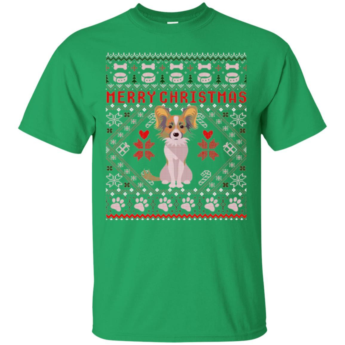 Dog Lover T-shirt Papillon Dog Merry Christmas Irish Green
