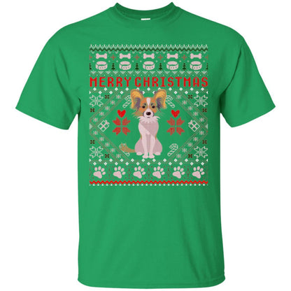 Dog Lover T-shirt Papillon Dog Merry Christmas Irish Green