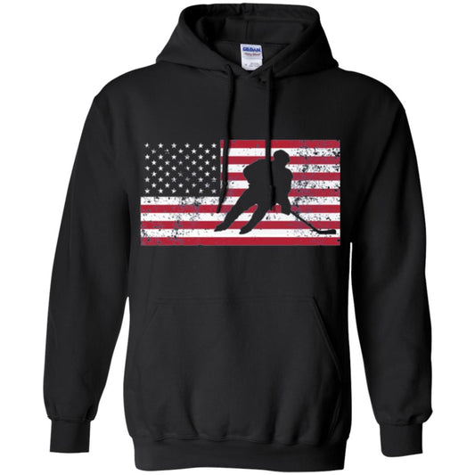 Hockey T-shirt American Flag Usa Patriotic Ice Skating Black