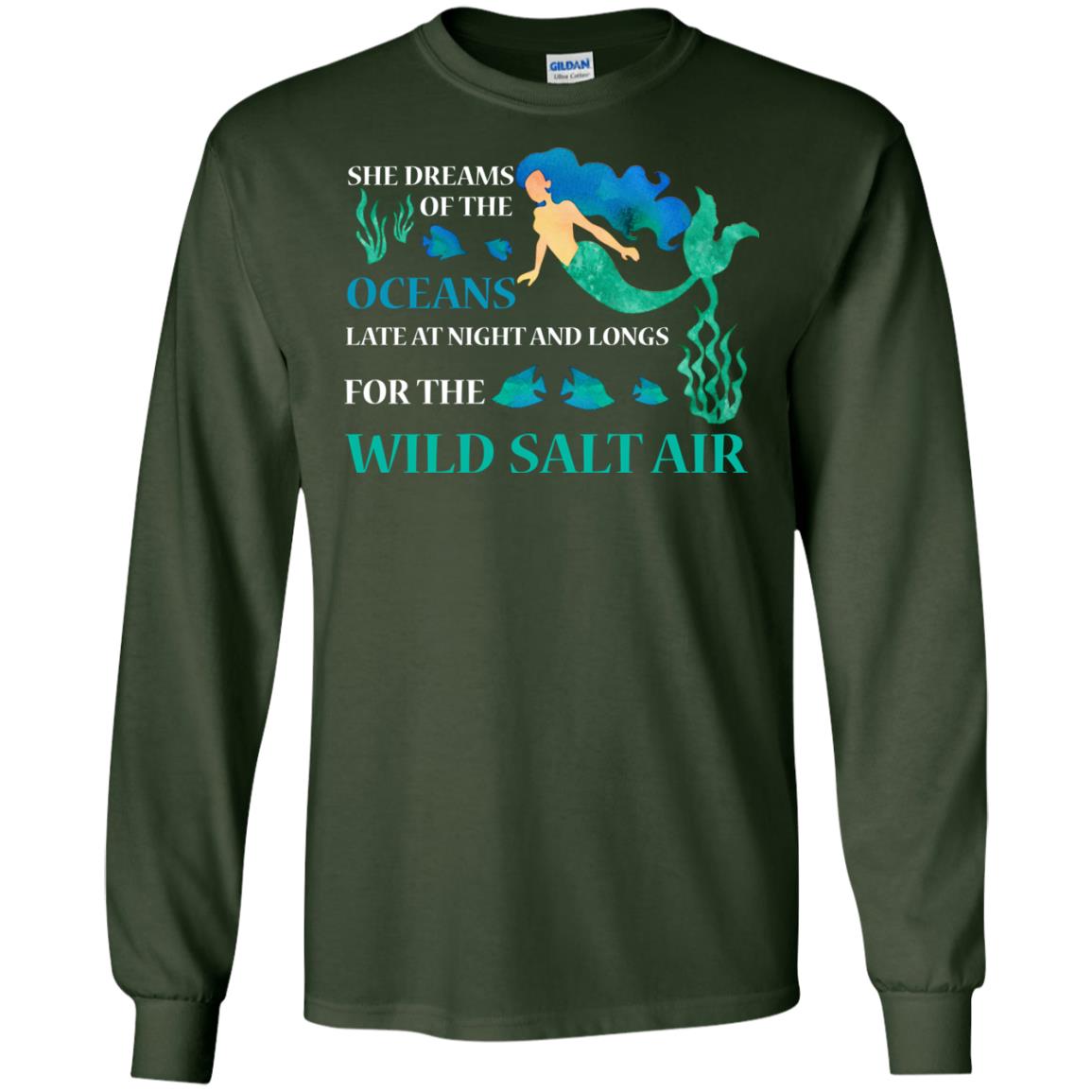 She Dreams Of The Oceans Mermaid T-shirt Forest Green