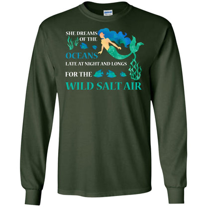 She Dreams Of The Oceans Mermaid T-shirt Forest Green