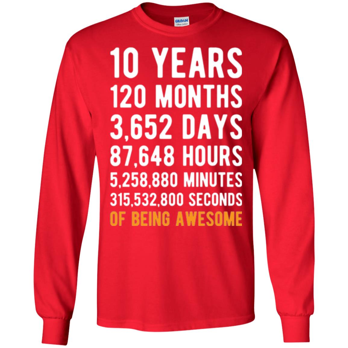 Birthday T-shirt 10 Years Old Of Being Awesome Red