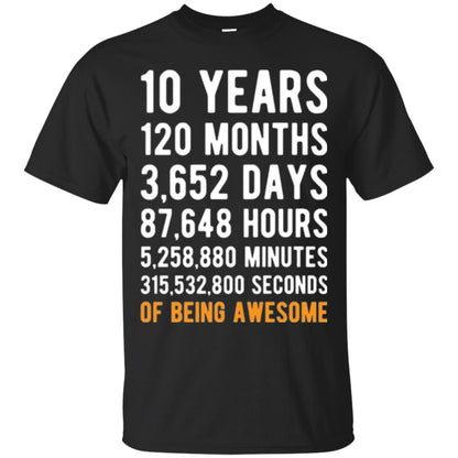 Birthday T-shirt 10 Years Old Of Being Awesome Black