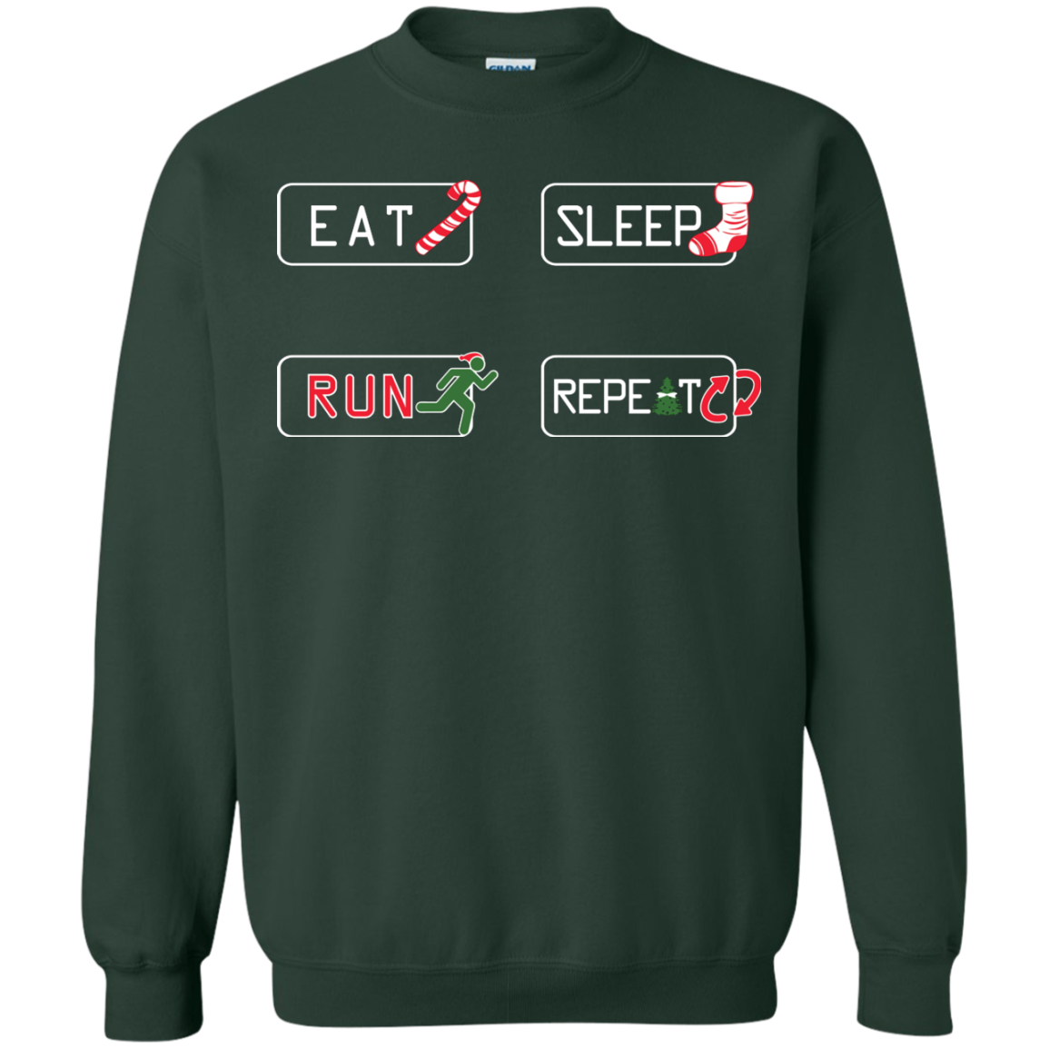 Christmas T-Shirt Eat Sleep Run Repeat Forest Green
