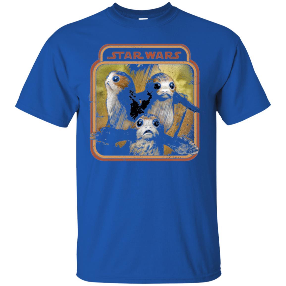 Film T-shirt Star Wars Last Jedi Porg Triplets Retro Box Graphic Royal