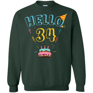 Hello 34 Thirty Four 34th 1984s Birthday Gift  ShirtG180 Gildan Crewneck Pullover Sweatshirt 8 oz.