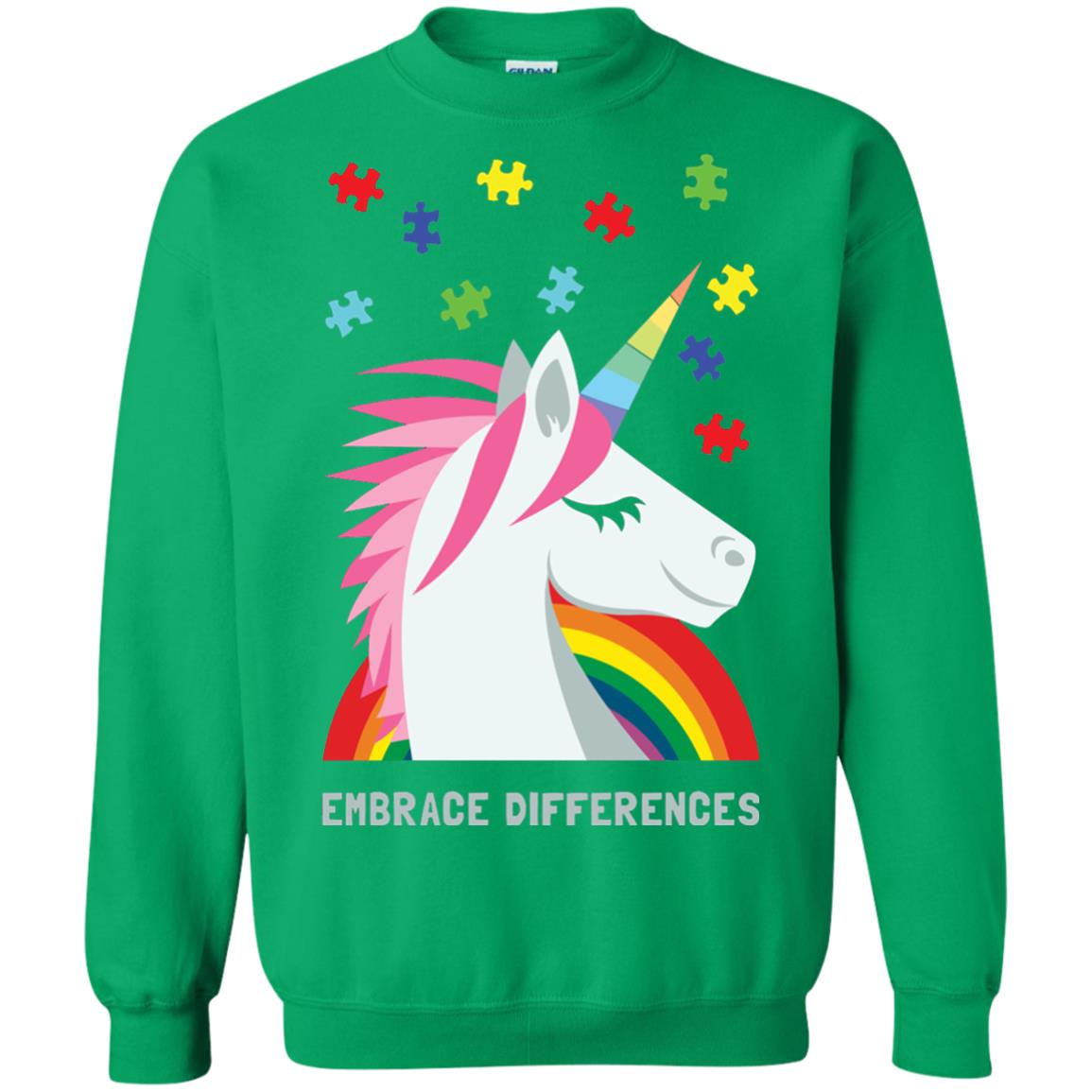 Autism Awareness Shirt Unicorn Puzzle Embrace Differences Irish Green