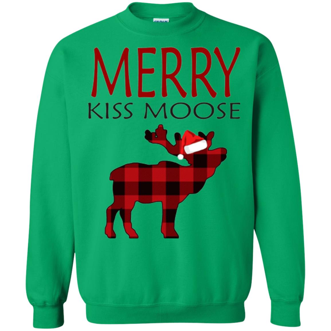 Christmas T-shirt Merry Kiss Moose Irish Green
