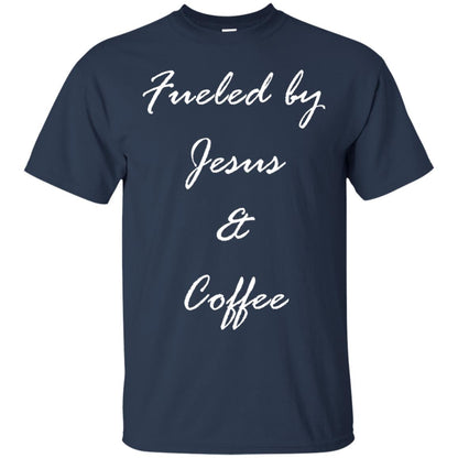 Fueled By Jesus Coffee Graphic Christian T-shirt Navy