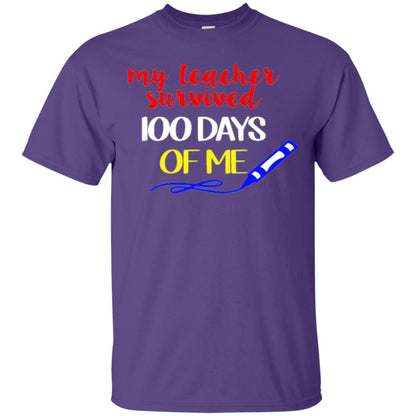 Student T-shirt My Teacher Survived 100 Days Of Me Purple