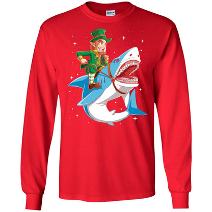 Leprechaun Riding Shark St Patricks Day T-shirt Red