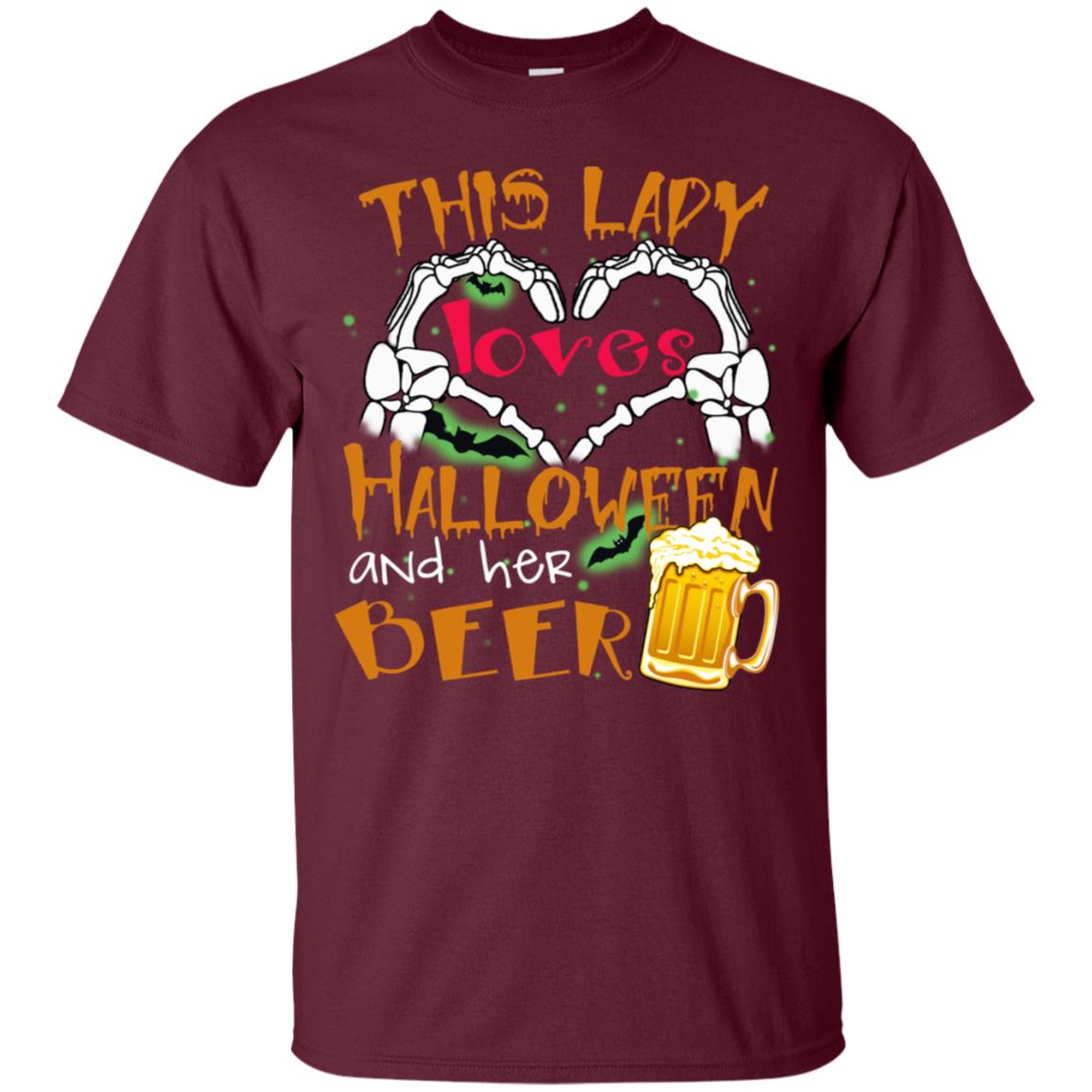 This Girl Loves Halloween And Her Beer Funny Halloween Shirt For Beer Lovers Maroon