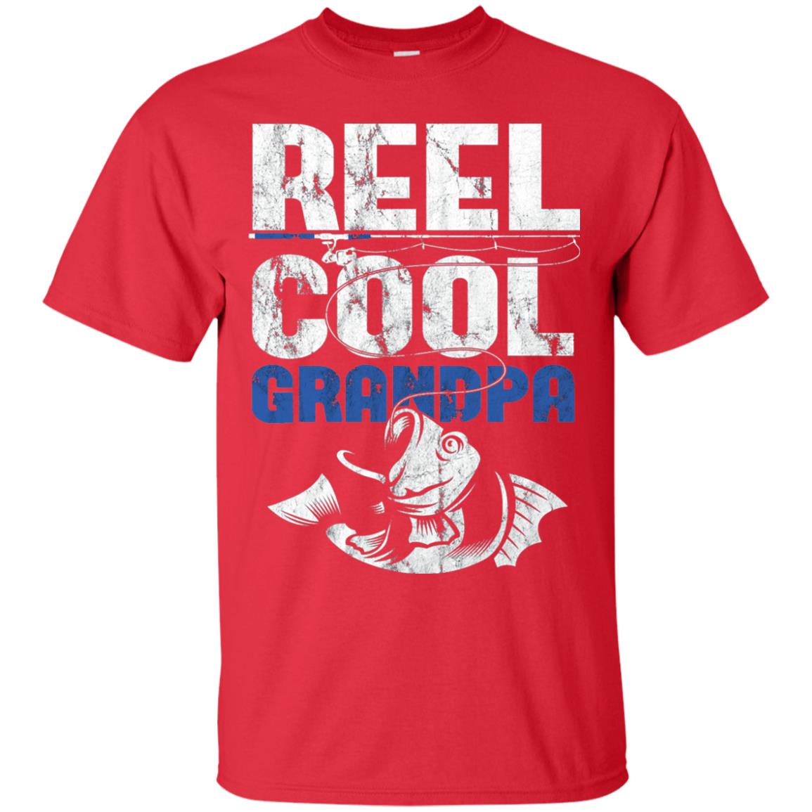 Reel Cool Grandpa Papa Fisherman T-shirt Red
