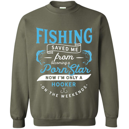 Funny Fishing Tshirts Im Only A Hooker On The Weekends Military Green