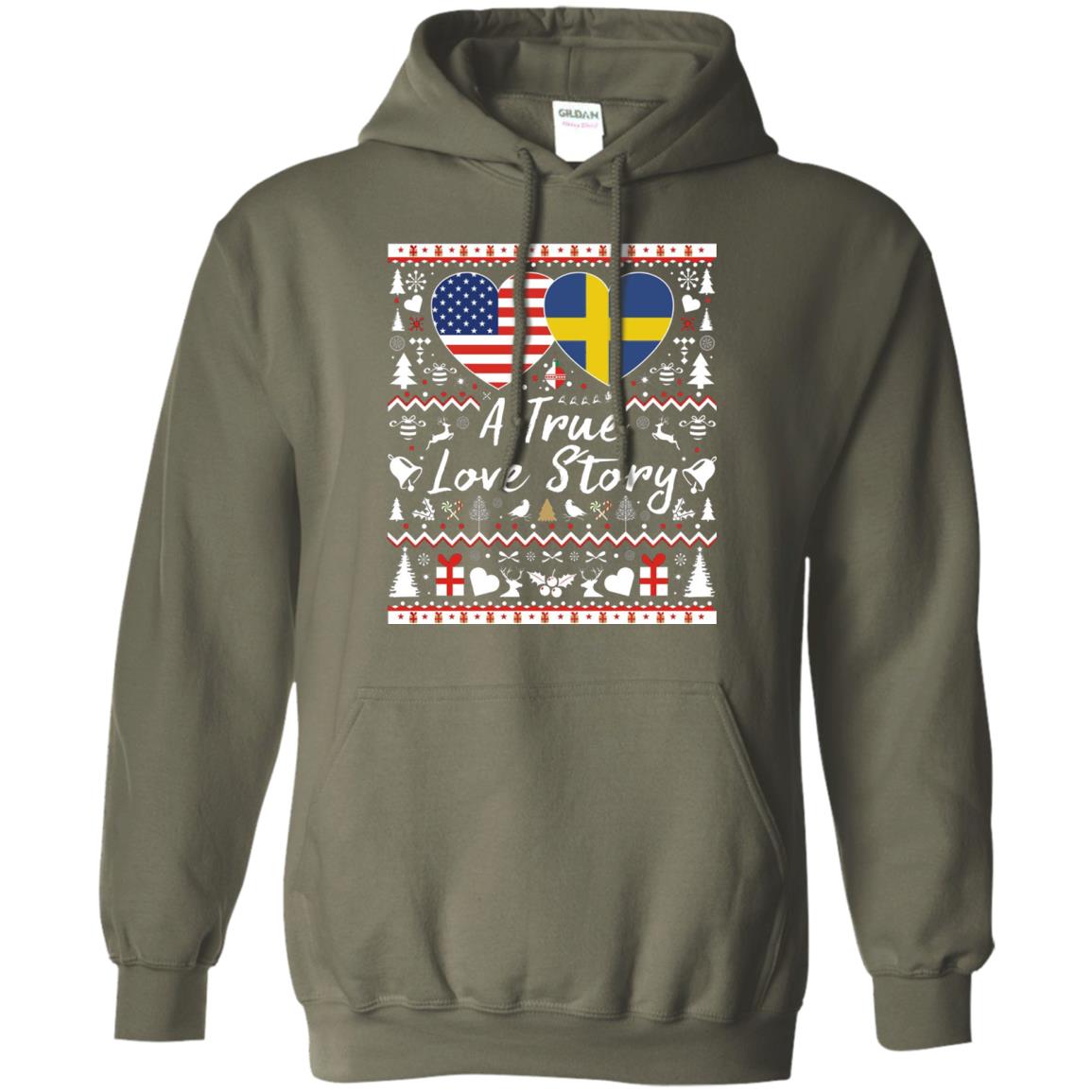Christmas T-shirt American Swedish A True Love Story Military Green