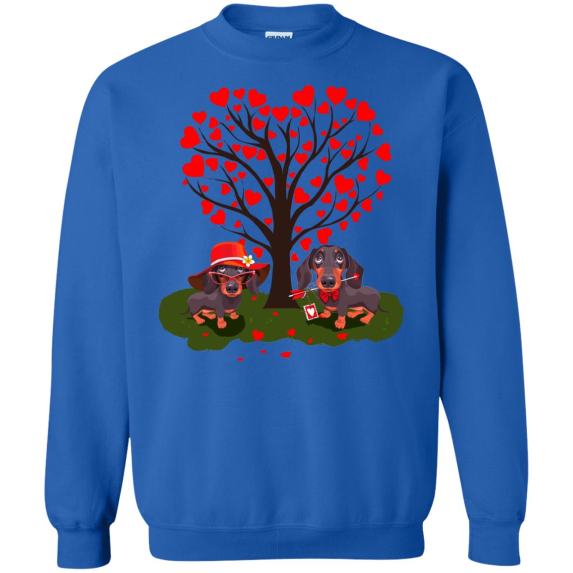 Valentine Dachshund Couple Heart Tree Shirt Royal