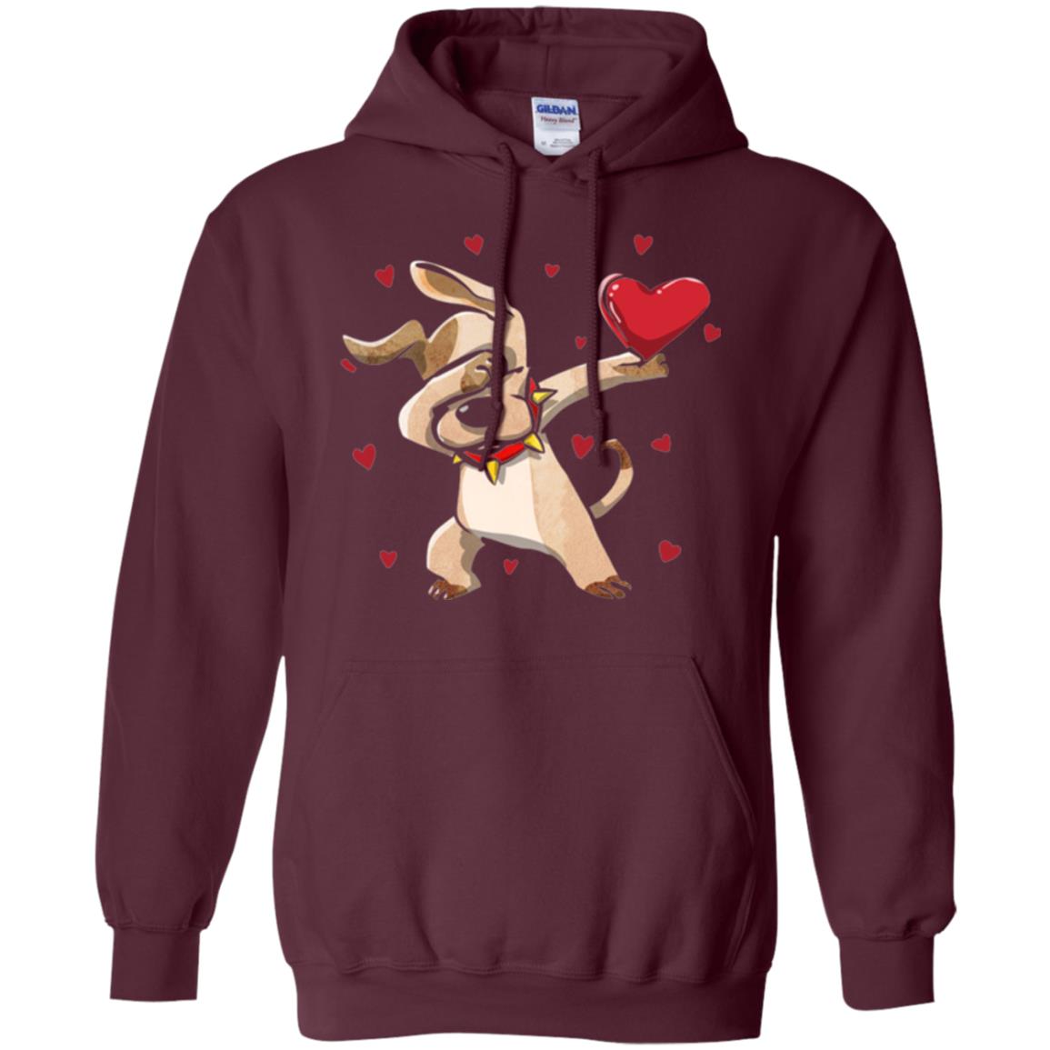 Funny Dabbing Dog Valentine_s Day T-shirt Maroon