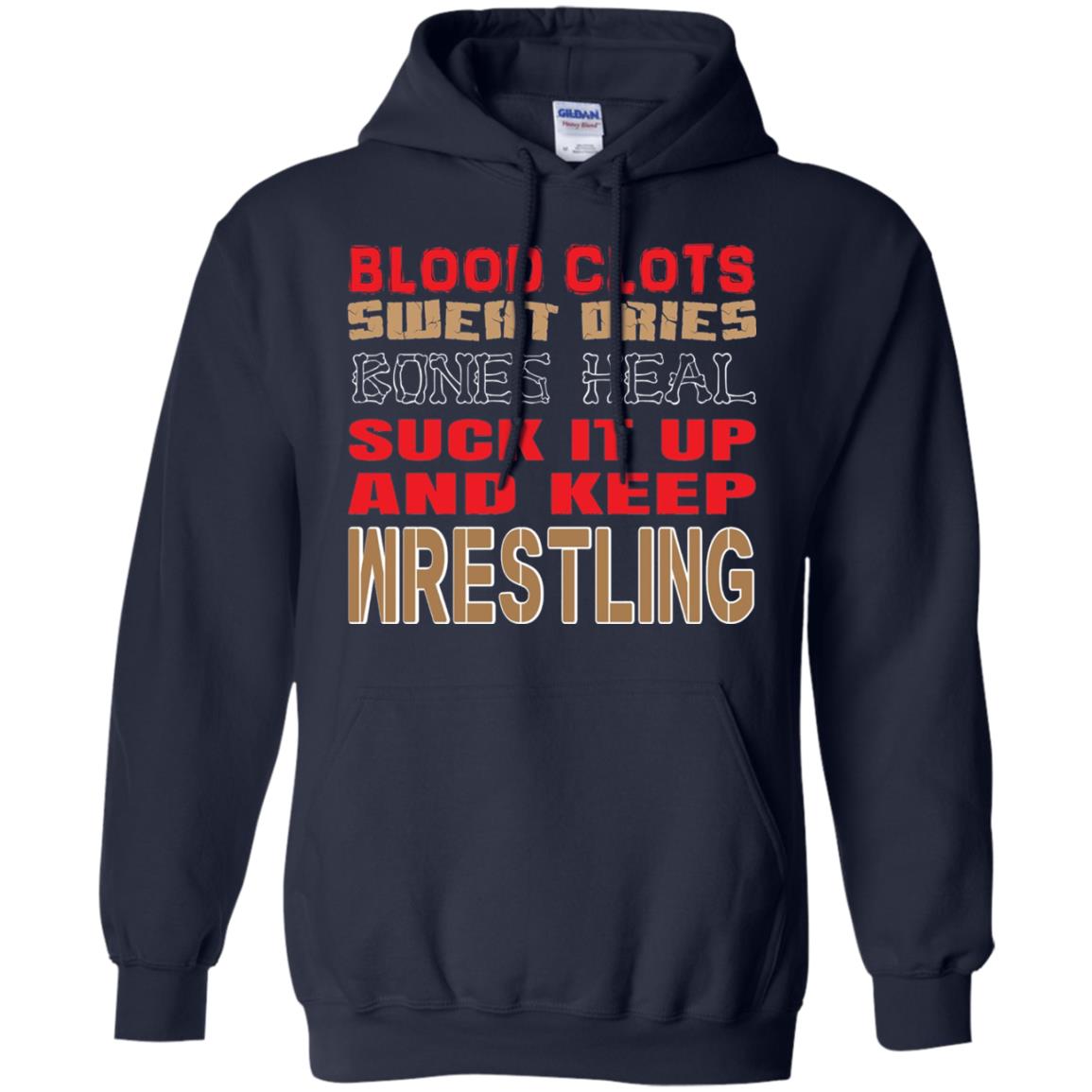 Wrestling T-shirt Blood Clots Sweat Dries Bones Heel Navy