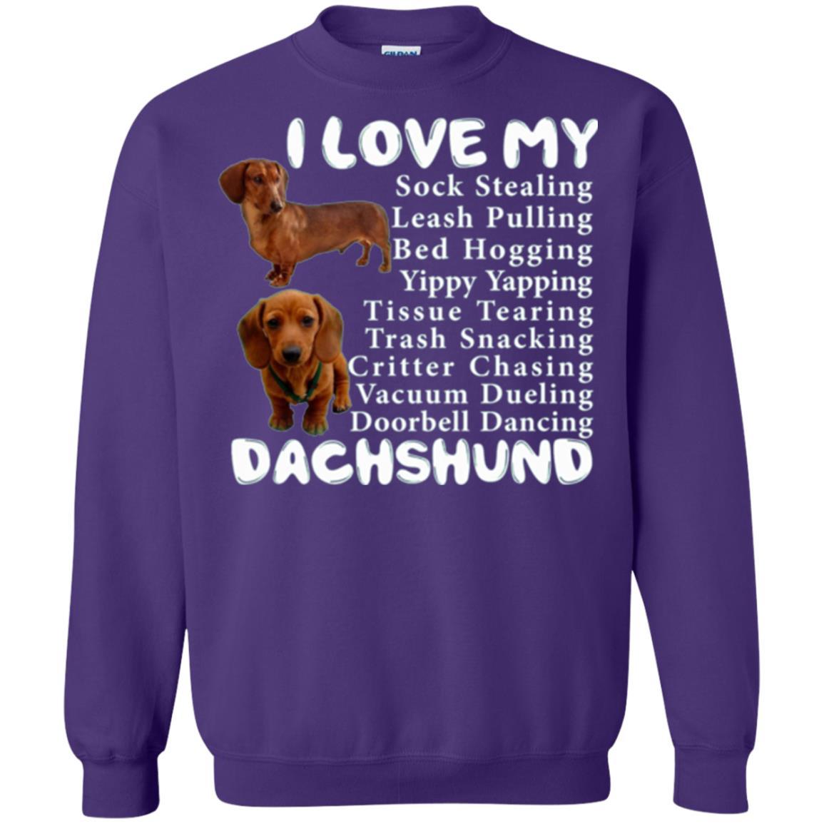 Dachshund T-shirt Sock Stealing Bed Hogging Purple