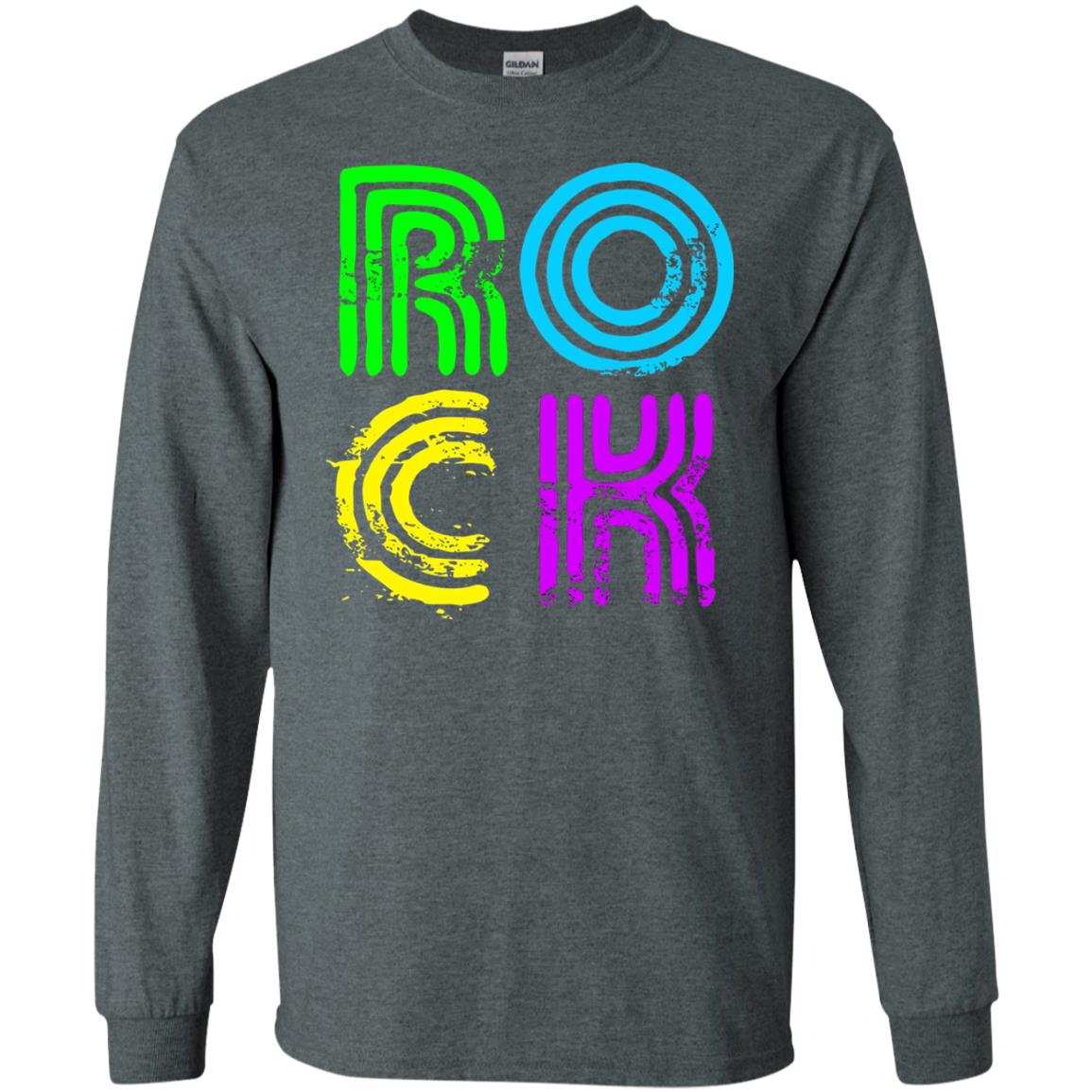 Bright Neon Colours Rock 80_s Retro Theme T-shirt Dark Heather