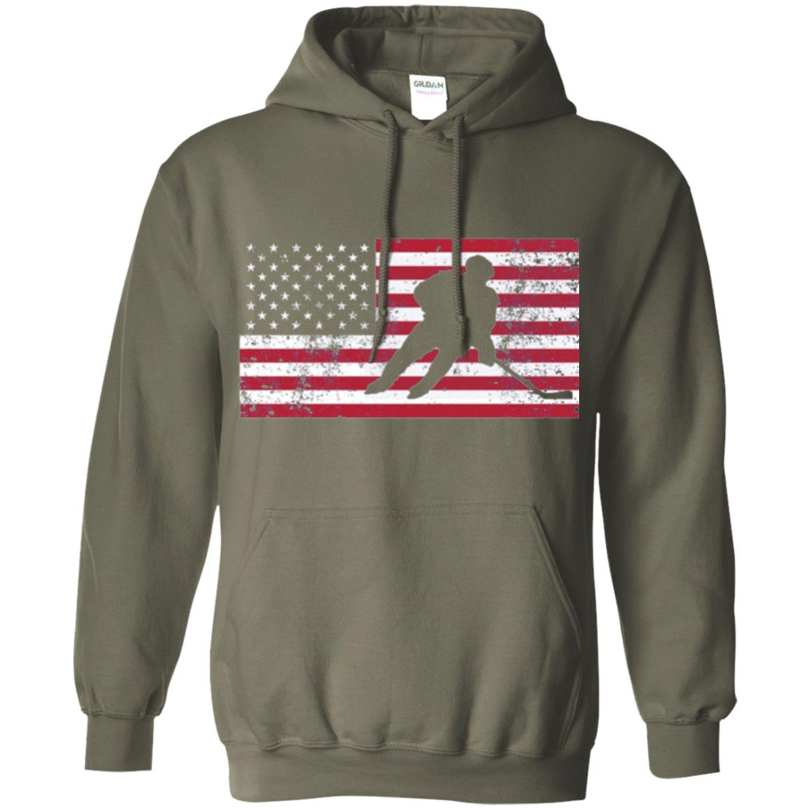 Hockey T-shirt American Flag Usa Patriotic Ice Skating Military Green