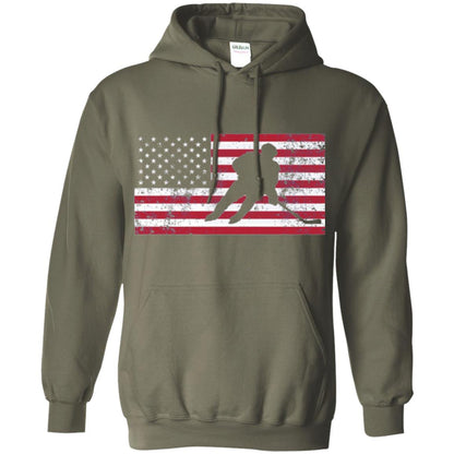Hockey T-shirt American Flag Usa Patriotic Ice Skating Military Green