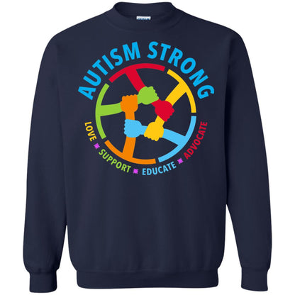 Autism Strong Love Support Educate Advocate Autism Awareness T-shirt Navy