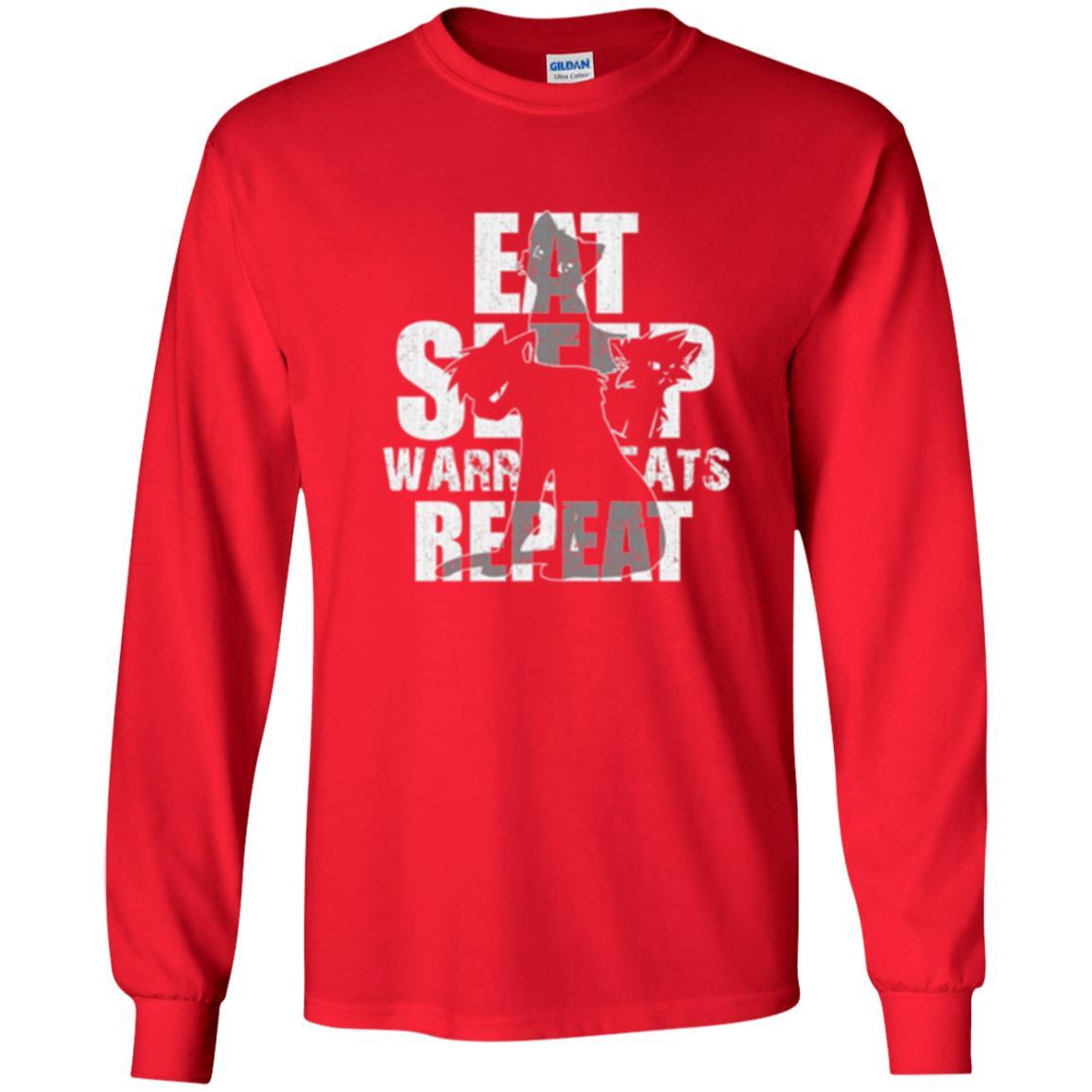 Cat Lover T-shirt Eat Sleep Warrior Cats Repeat Red
