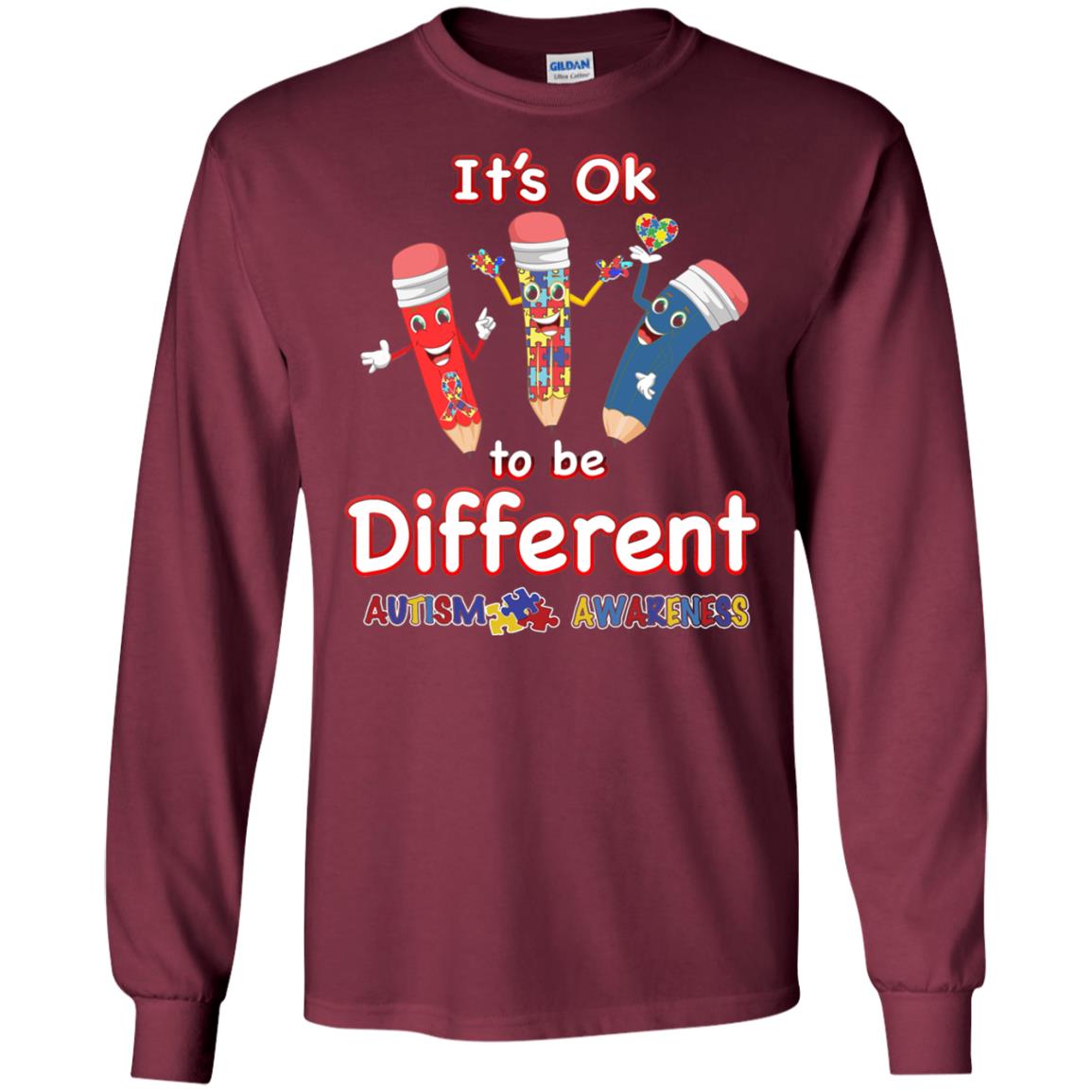 Its Ok To Be Different Autism Awareness T-shirt Maroon