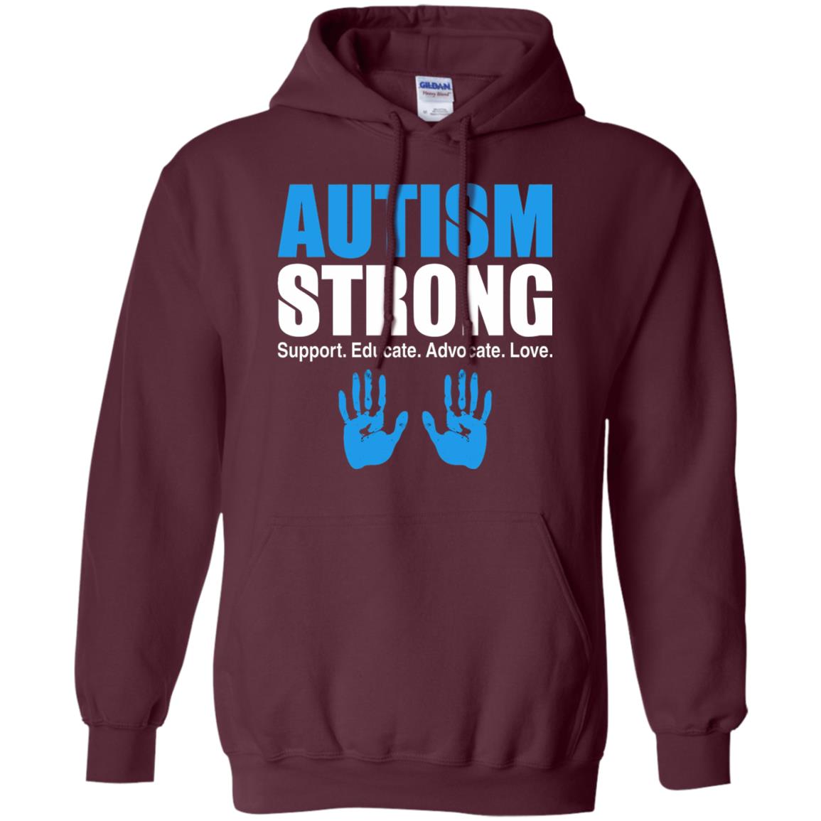 Autism Strong Support Educate Advocate Love T-shirt Maroon