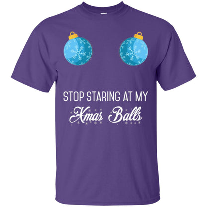 Christmas T-shirt Stop Staring At My Xmas Balls Purple
