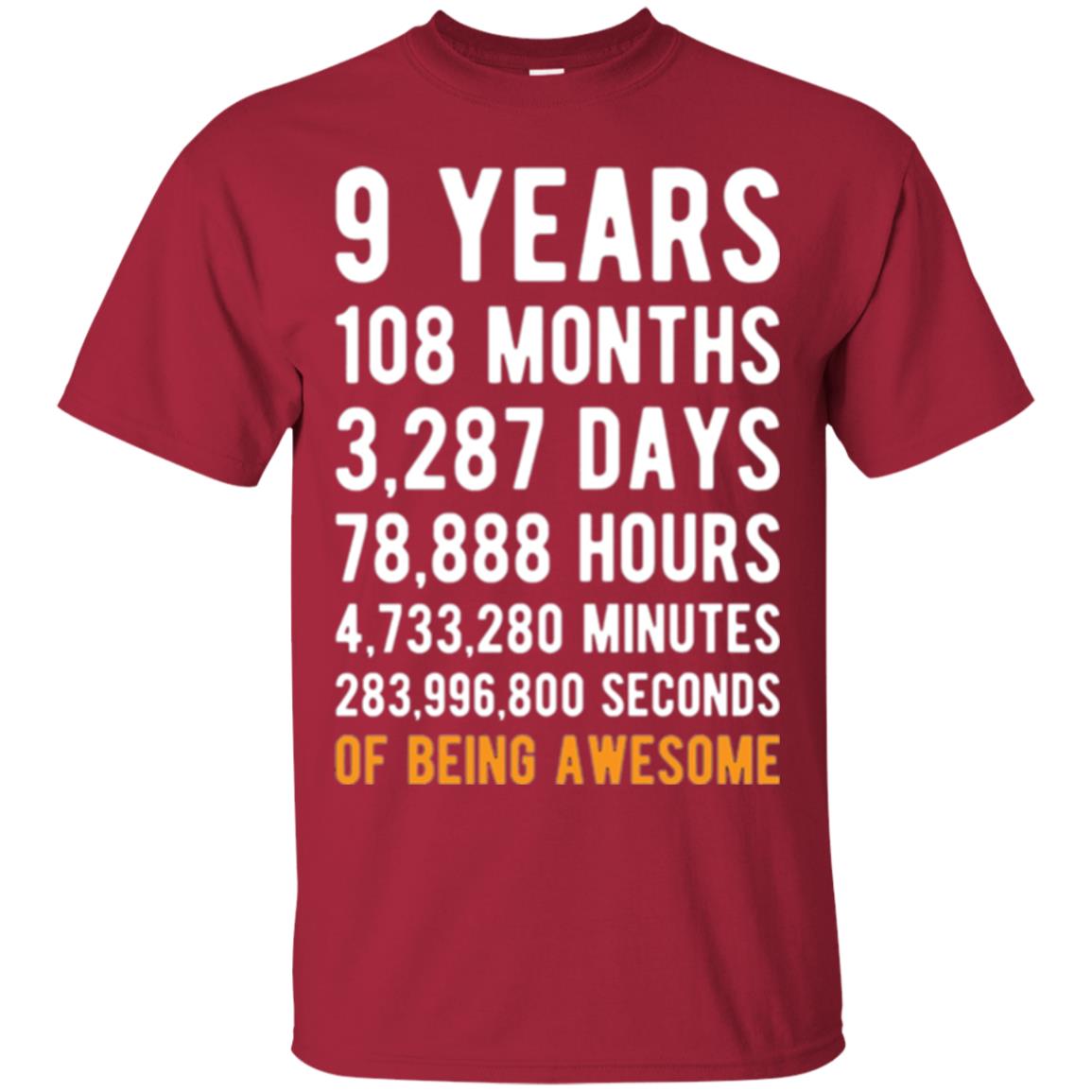 9th Birthday T-shirt 9 Years Old Being Awesome Cardinal