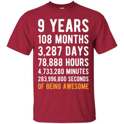 9th Birthday T-shirt 9 Years Old Being Awesome Cardinal