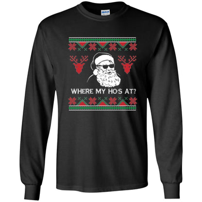 Christmas T-shirt Santa Claus Where My Hos At T-shirt Black