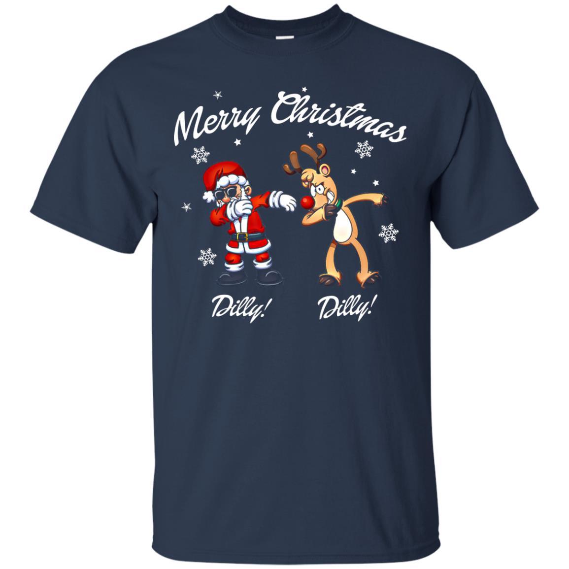 Christmas T-shirt Santa And Reindeer Dilly Dilly Navy