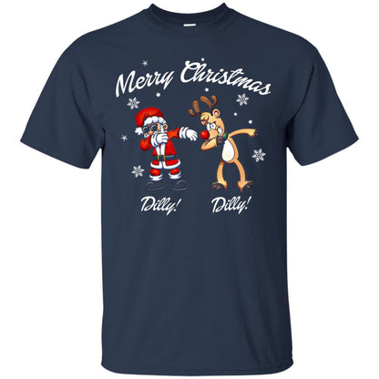 Christmas T-shirt Santa And Reindeer Dilly Dilly Navy