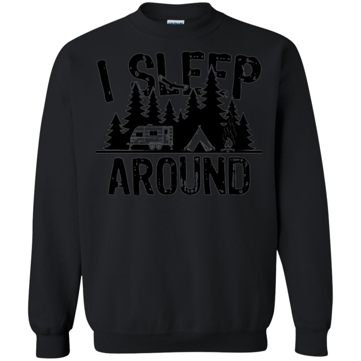 Funny Camping T-shirt I Sleep Around Black