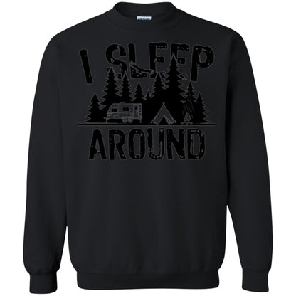 Funny Camping T-shirt I Sleep Around Black