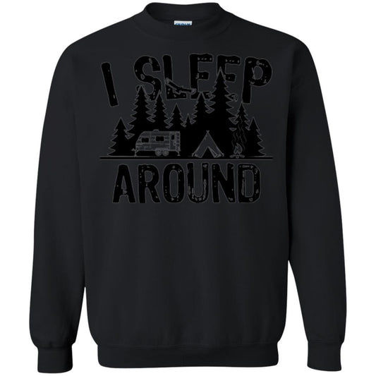 Funny Camping T-shirt I Sleep Around Black