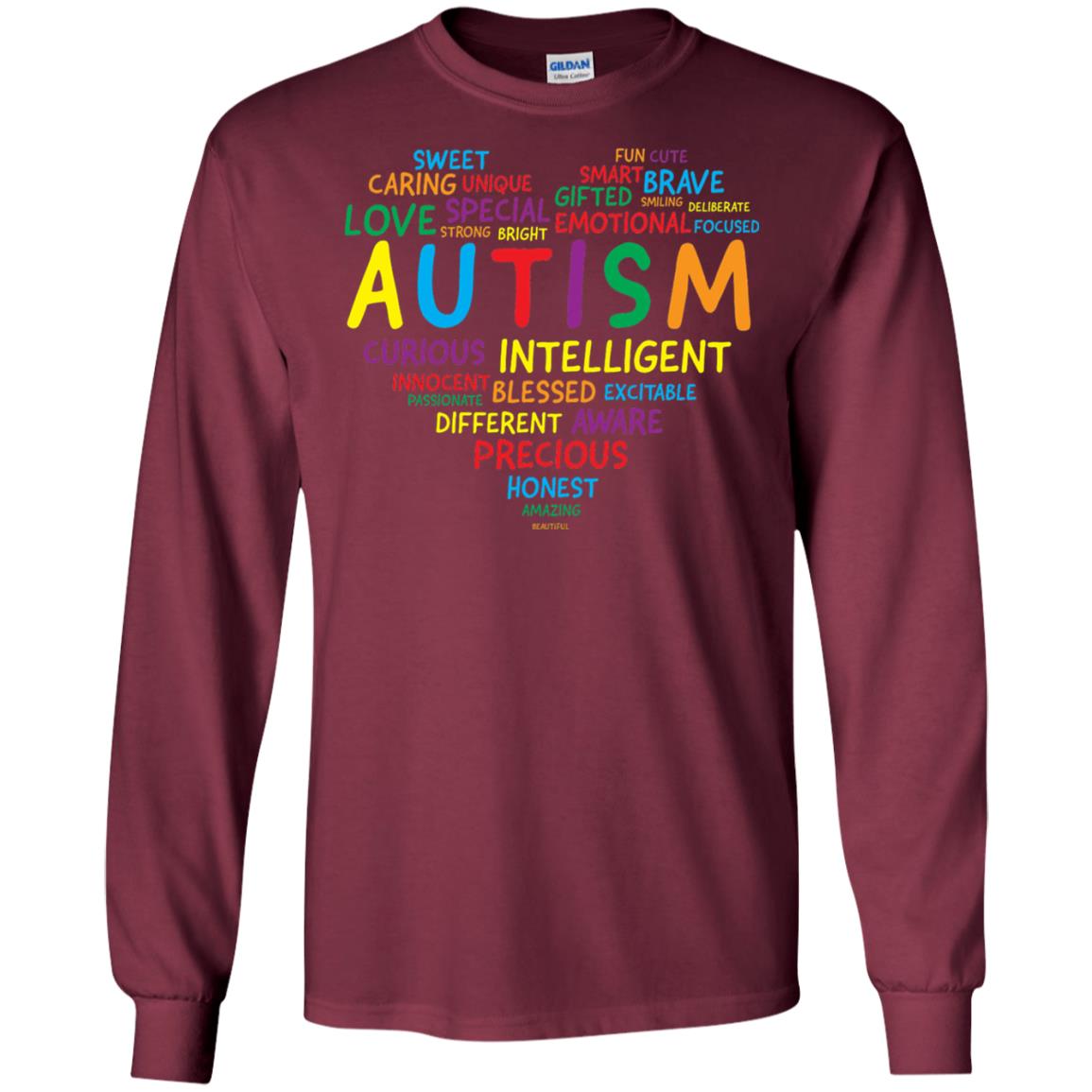 Autism Heart Autism Awareness T-shirt Maroon