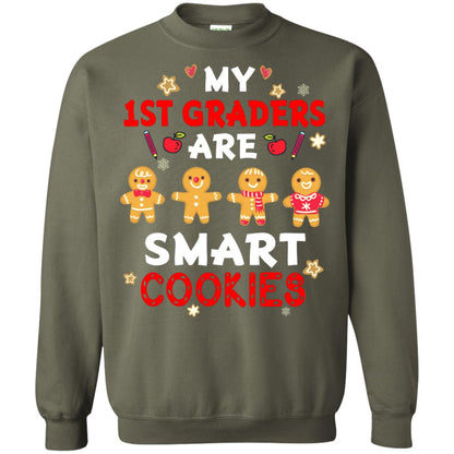 My 1st Graders Are Smart Cookies X-mas Gift Shirt For First Gradeteachers Military Green