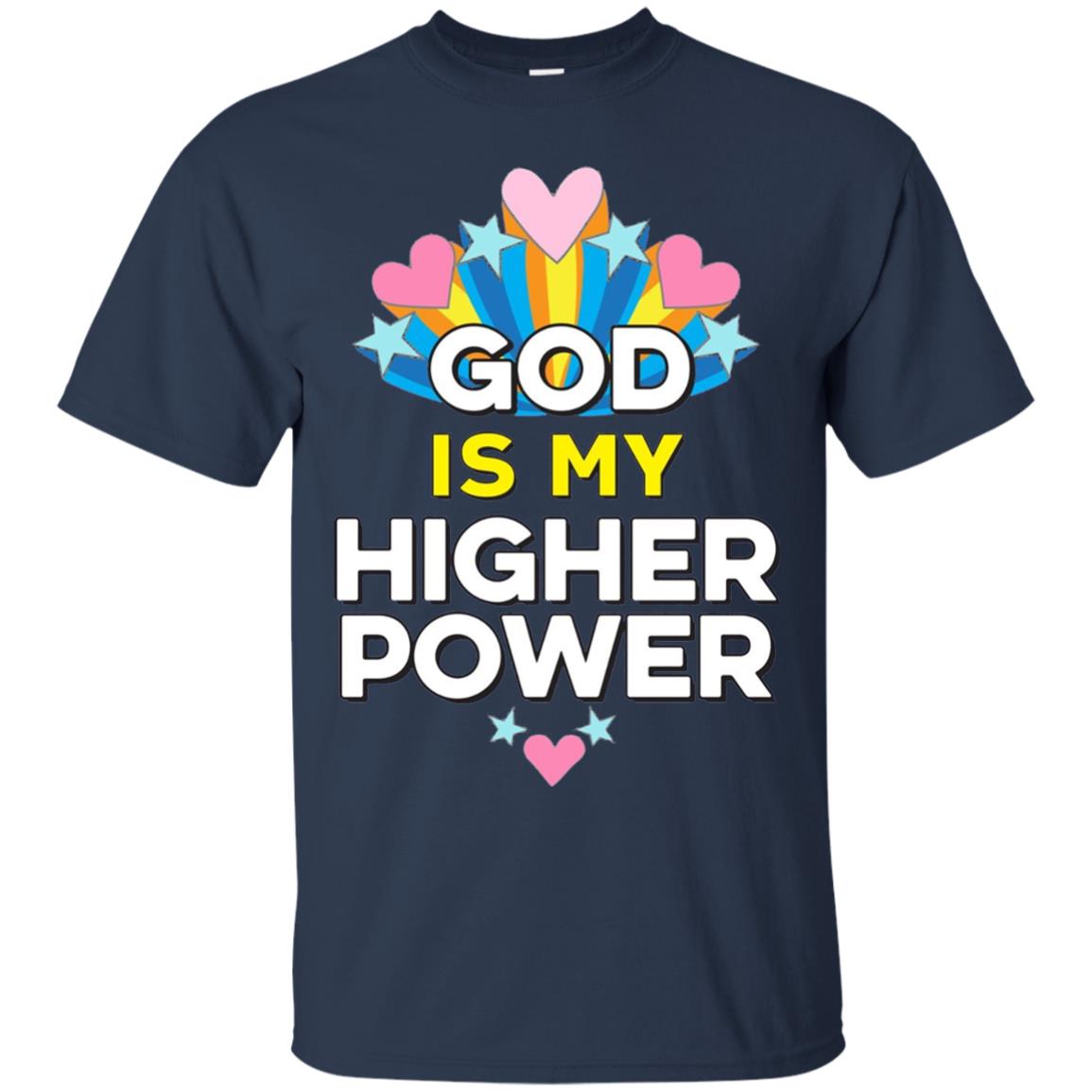 Funny Christian T-shirt God Is My Higher Power Hearts Stars Navy