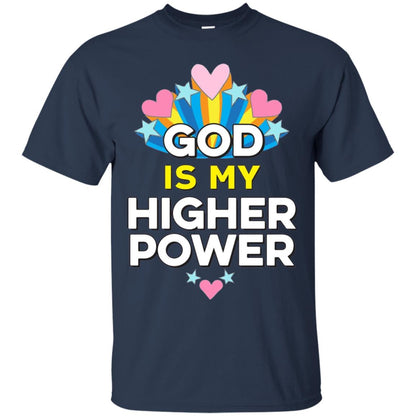 Funny Christian T-shirt God Is My Higher Power Hearts Stars Navy