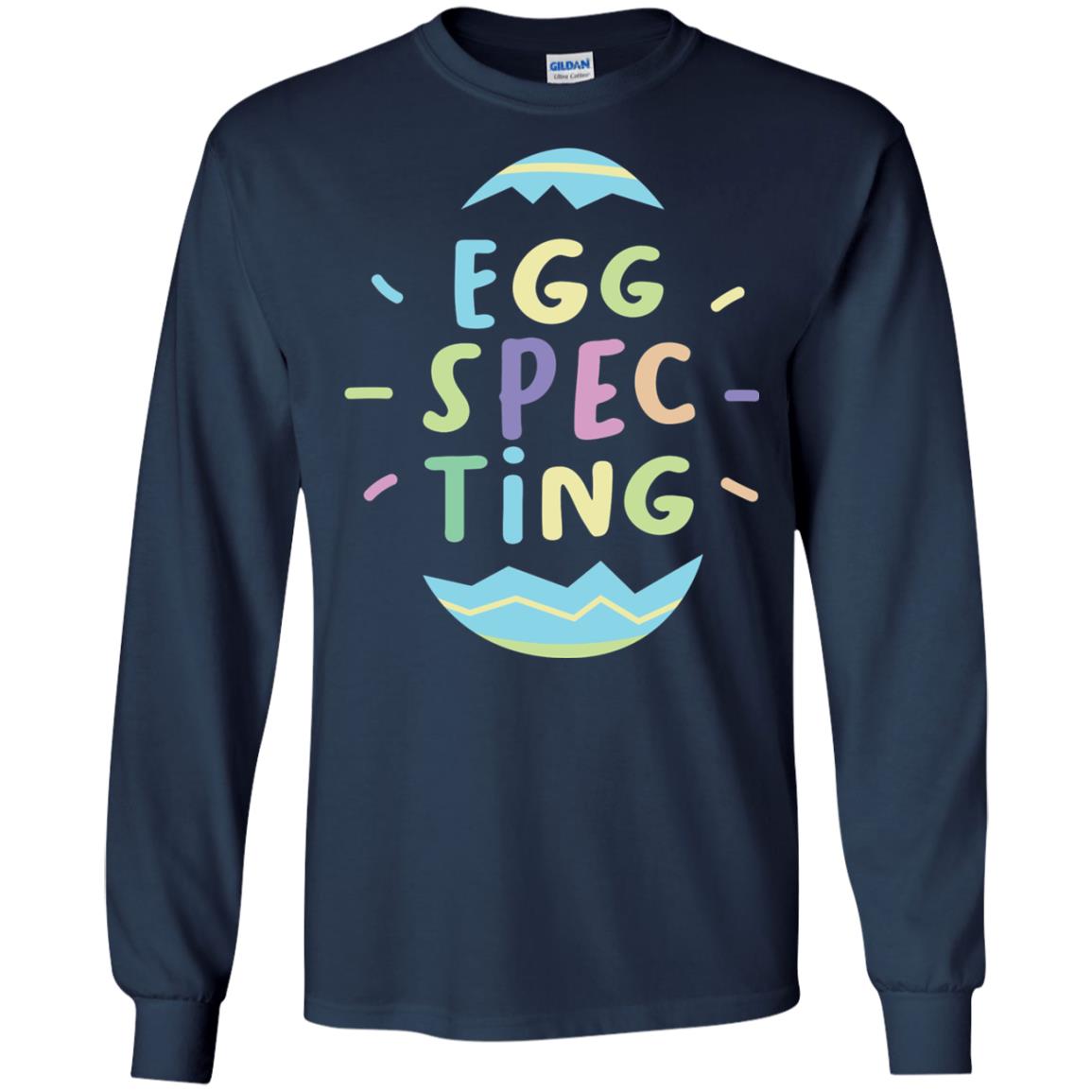 Eggspecting Funny Pregnancy Pregnant Easter Shirt Navy