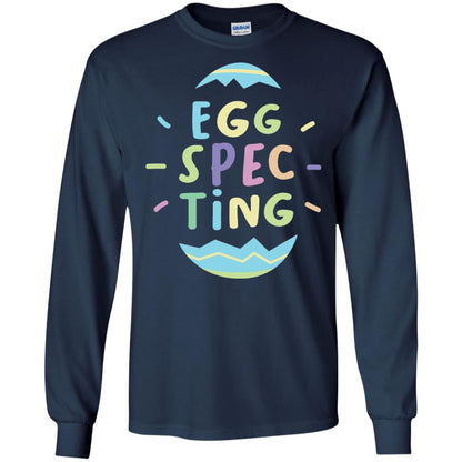 Eggspecting Funny Pregnancy Pregnant Easter Shirt Navy