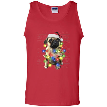 Dog Lover T-shirt Ugly Sweater Photoreal Christmas Lights Pug Graphic Red