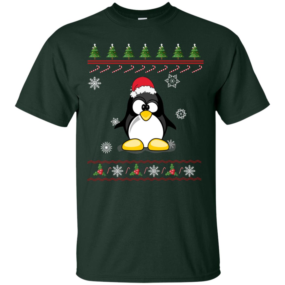 Penguin With Santa Hat Merry X-mas Ugly Christmas Gift Shirt For Mens Womens Kids Forest