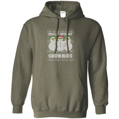 Christmas T-shirt Chillin With My Snowmies Military Green