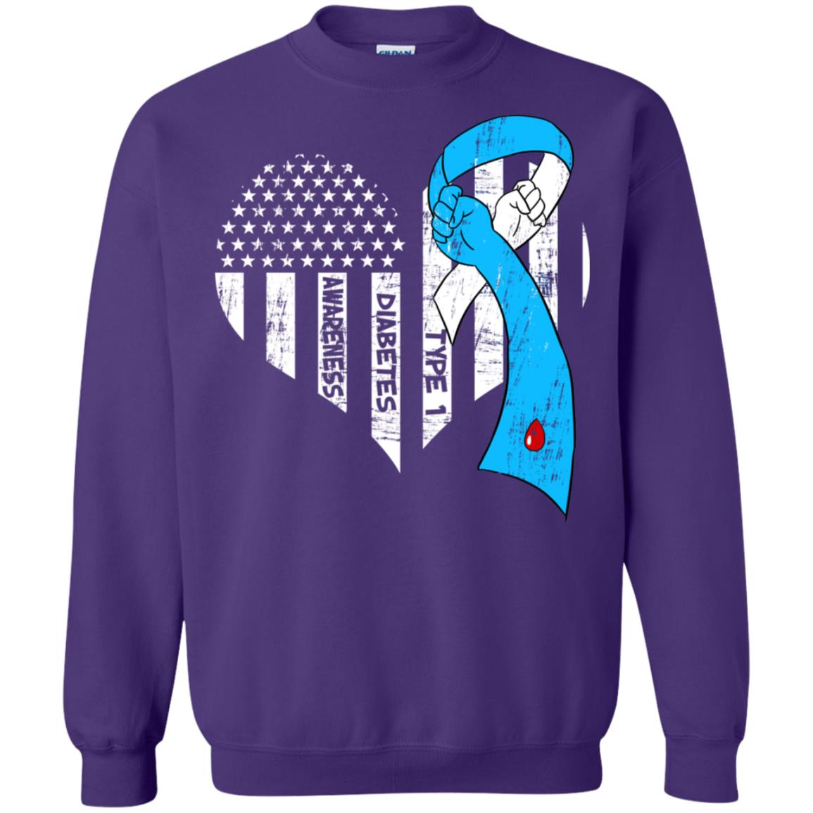 Diabetes Awareness Type 1 Ribbon Flag Shirt Purple